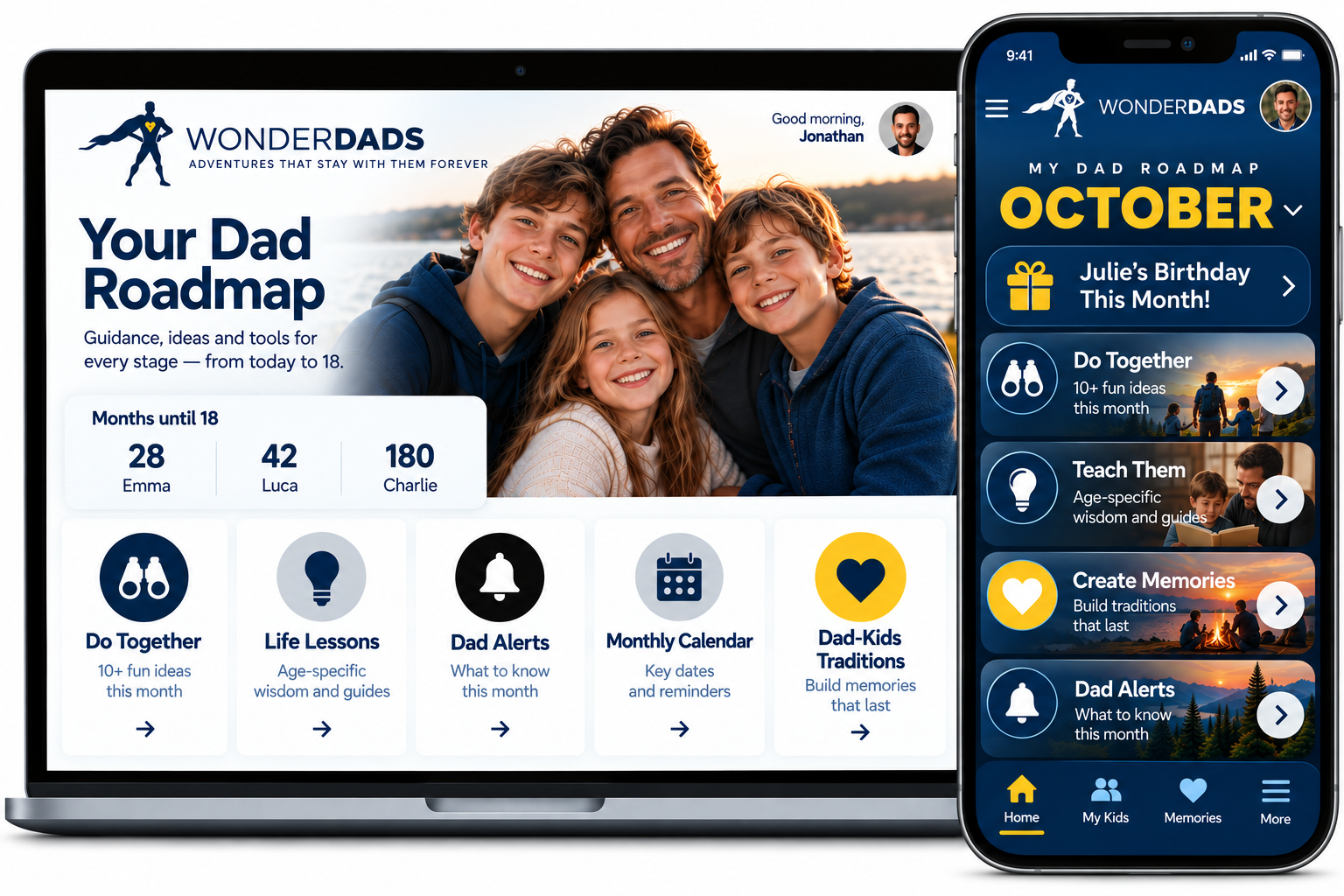 WonderDads roadmap displayed on a laptop and phone